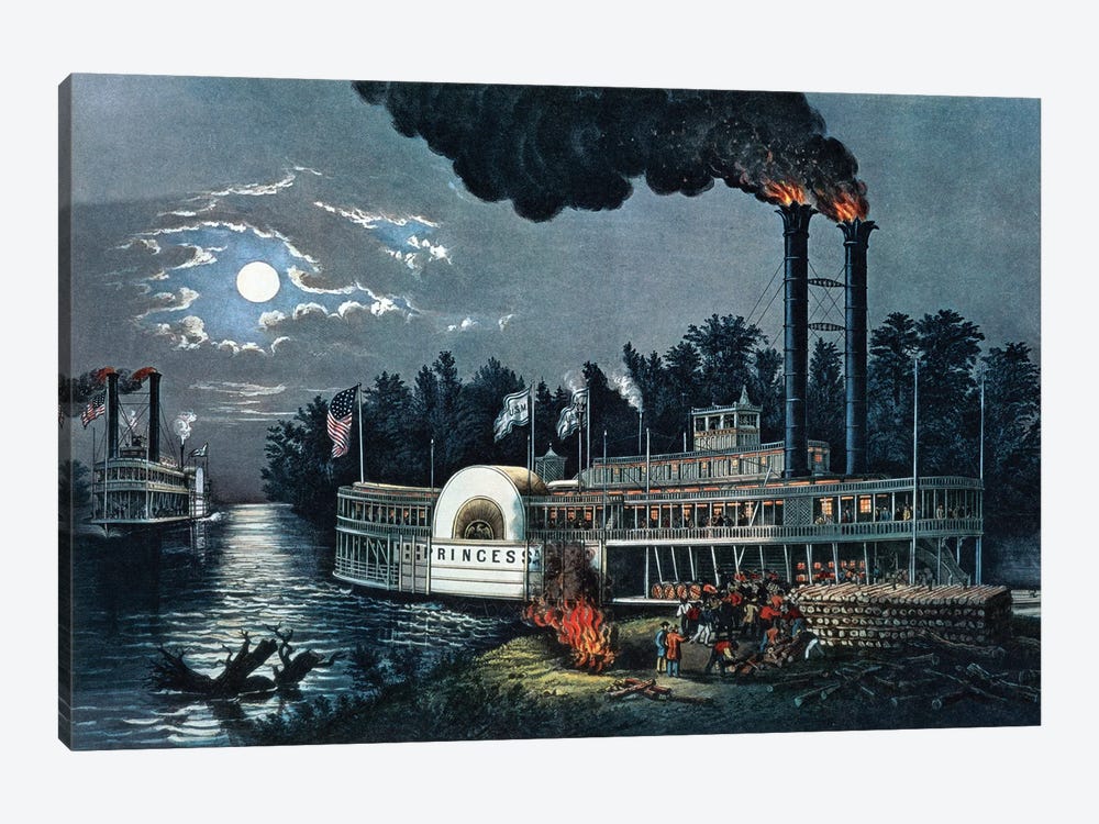 Wooding Up On The Mississippi by Currier & Ives 1-piece Canvas Art Print