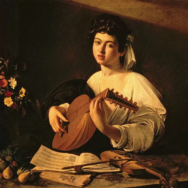 Violins: The Lute Player, c.1595  by Michelangelo Merisi da Caravaggio
