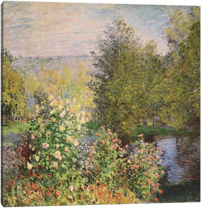 A Corner of the Garden at Montgeron, 1876-7  Canvas Art Print - All Things Monet