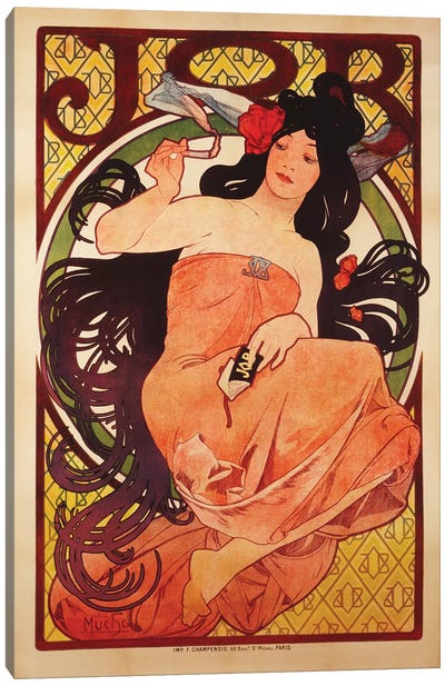 JOB Rolling Papers Advertisement, 1898 Canvas Art Print - Alphonse Mucha