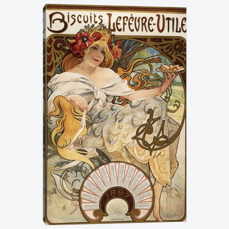 Lefevre-Utile Biscuit Co. Calendar Advertisement, 1897 Canvas Print #BMN6978} by Alphonse Mucha Canvas Print