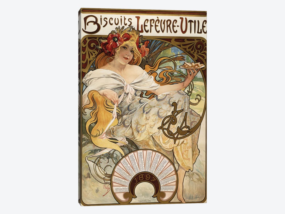 Lefevre-Utile Biscuit Co. Calendar Advertisement, 1897 by Alphonse Mucha 1-piece Canvas Artwork
