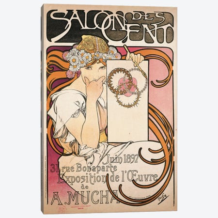 Salon des Cent June 1897 Exhibition Advertisment Canvas Print #BMN6979} by Alphonse Mucha Canvas Print