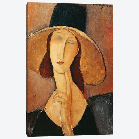 Portrait Of Jeanne Hebuterne In A Large Hat, c.1918-19 Canvas Print #BMN6984} by Amedeo Modigliani Art Print