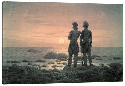 Two Men By The Sea Canvas Art Print - Caspar David Friedrich