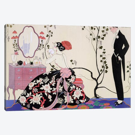 The Backless Dress, engraved by Henri Reidel, 1920 (colour litho) Canvas Print #BMN6} by George Barbier Canvas Wall Art