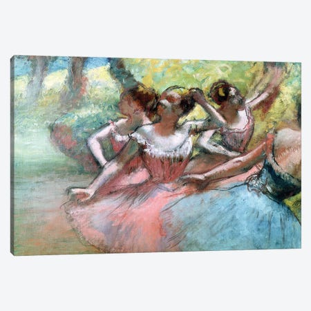 Four Ballerinas On The Stage Canvas Print #BMN7013} by Edgar Degas Canvas Print