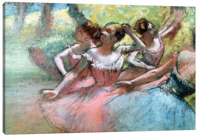 Four Ballerinas On The Stage Canvas Art Print - Edgar Degas