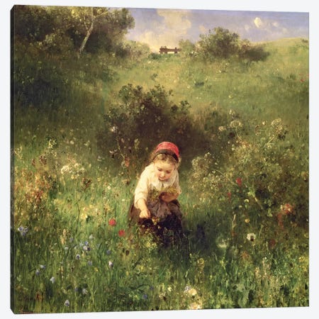 A Young Girl in a Field Canvas Print #BMN703} by Ludwig Knaus Art Print