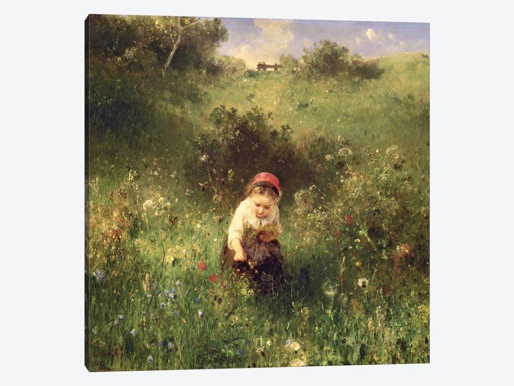 A Young Girl in a Field by Ludwig Knaus 1-piece Canvas Art Print