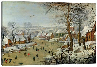 Winter Landscape with Skaters and a Bird Trap Canvas Art Print