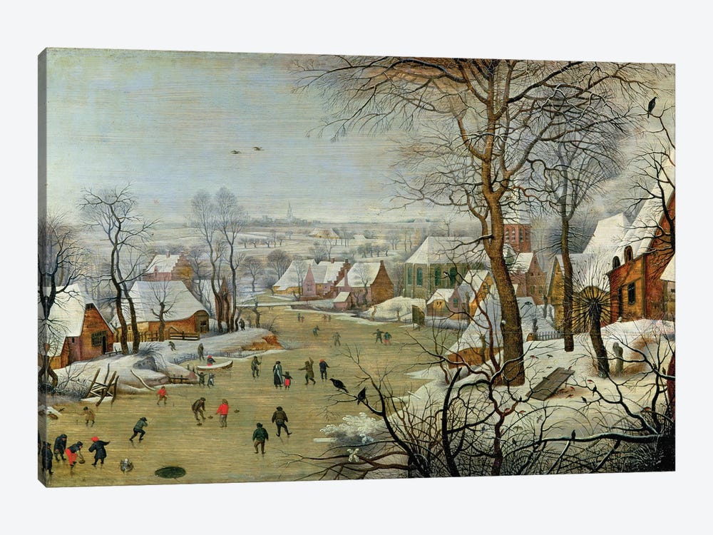 Winter Landscape with Skaters and a Bird Trap 1-piece Canvas Artwork