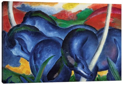 Big Blue Horses, 1911 Canvas Art Print - Best Selling Animal Art