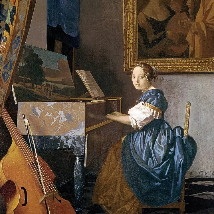 A Young Lady Seated At A Virginal, c.1670 by Johannes Vermeer wall art