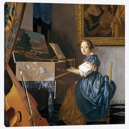 A Young Lady Seated At A Virginal, c.1670 Canvas Print #BMN7125} by Johannes Vermeer Canvas Art