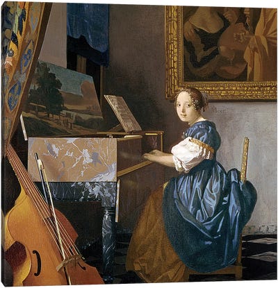 A Young Lady Seated At A Virginal, c.1670 Canvas Art Print - Johannes Vermeer