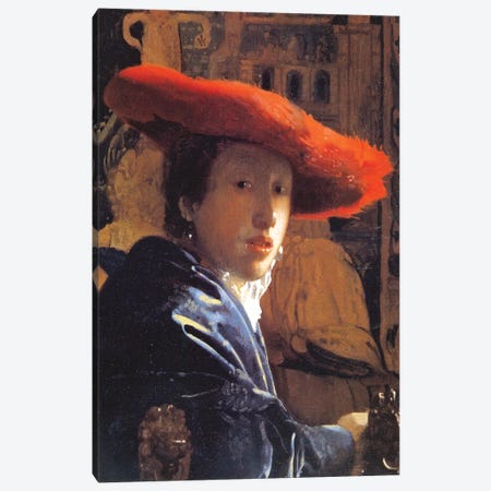 Girl With A Red Hat, c.1665 Canvas Print #BMN7126} by Johannes Vermeer Canvas Wall Art