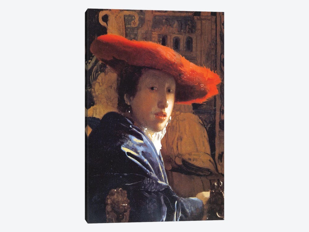 Girl With A Red Hat, c.1665 by Johannes Vermeer 1-piece Canvas Art