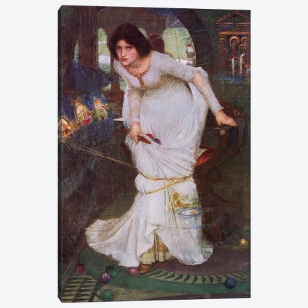 The Lady Of Shalott Looking At Lancelot (Lithograph From 1915 Edition Of Bibby's Annual)  Canvas Print #BMN7135} by John William Waterhouse Canvas Print