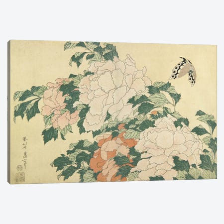 Peonies And Butterfly, c.1830-31 Canvas Print #BMN7155} by Katsushika Hokusai Art Print
