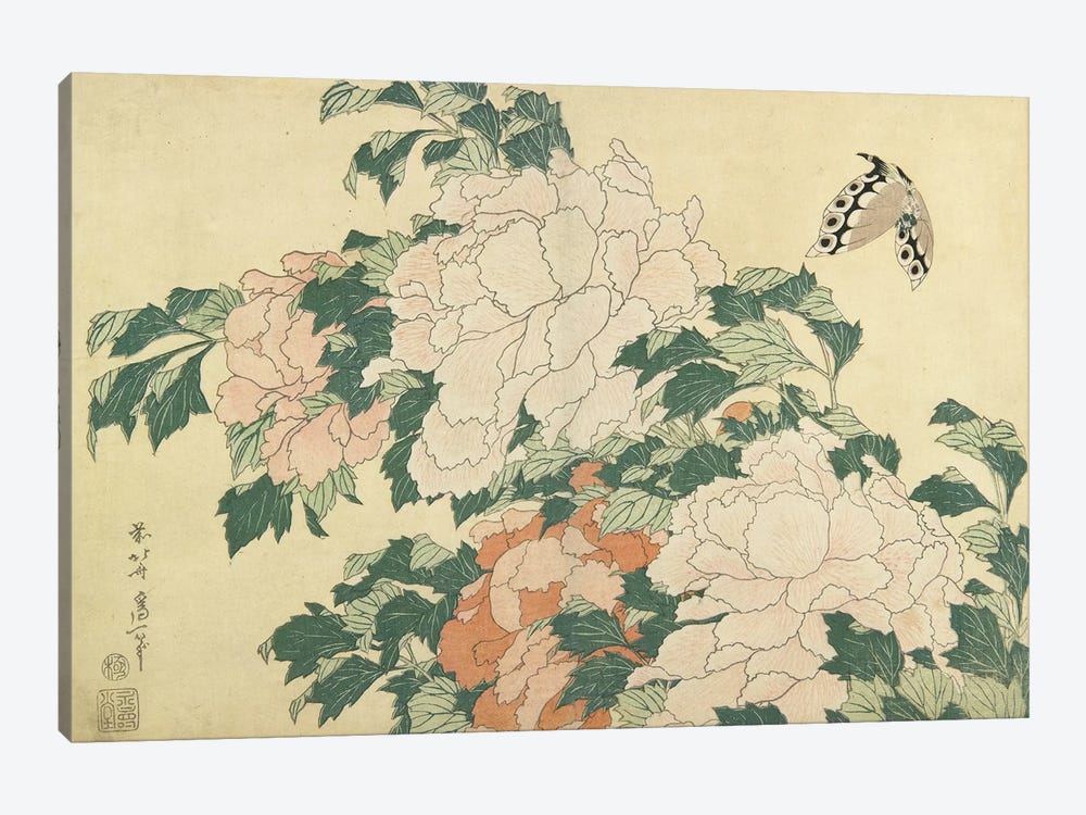 Peonies And Butterfly, c.1830-31 by Katsushika Hokusai 1-piece Canvas Art