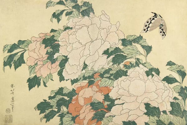 Katsushika Hokusai: Peonies And Butterfly, c.1830-31 by Katsushika Hokusai