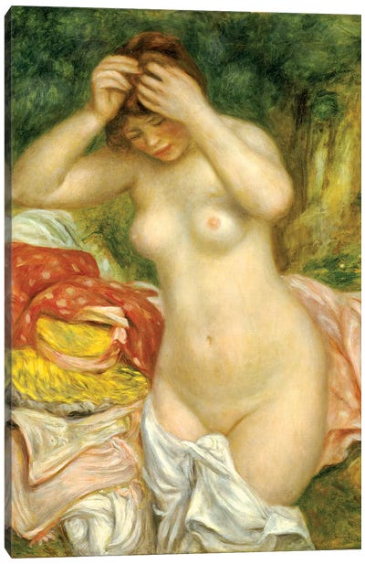 Bather Arranging Her Hair, 1893 Canvas Art Print - Pierre Auguste Renoir