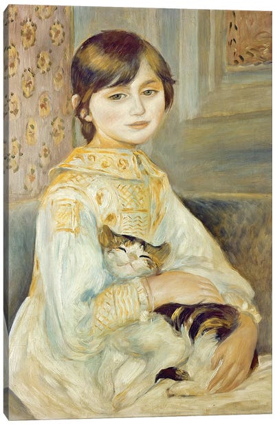 Julie Manet With Cat, 1887 Canvas Art Print - Calico Cat Art