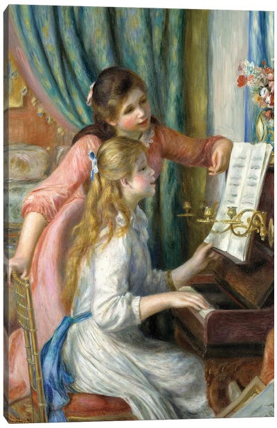 Two Young Girls At The Piano, 1892 Canvas Art Print - Classical Music Art