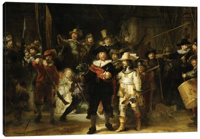 The Night Watch (Militia Company Of District II Under The Command Of Captain Frans Banninck Cocq), 1642 Canvas Art Print - Rembrandt van Rijn