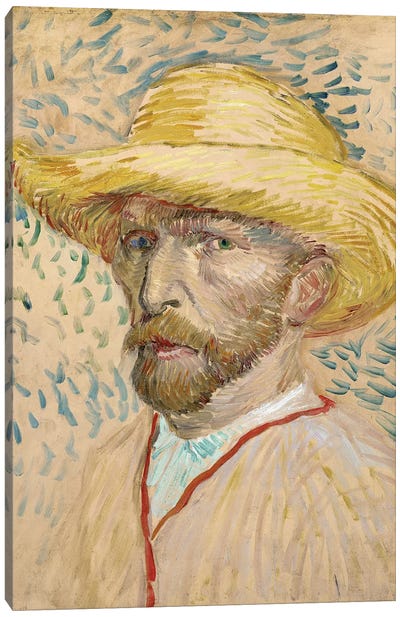 Self Portrait With Straw Hat, Summer 1887 Canvas Art Print - Vincent van Gogh