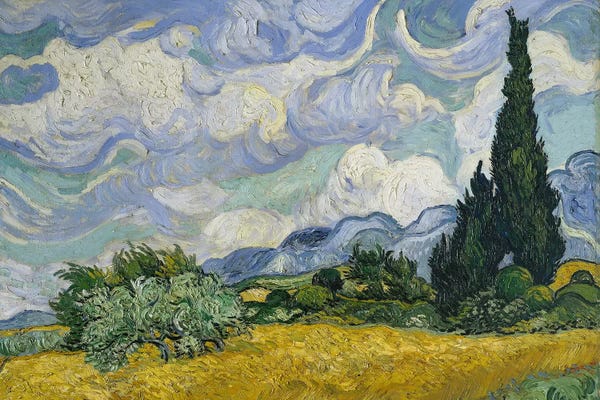 Large Wall Art & Big Canvas Prints: Wheat Field With Cypresses, June-July 1889 (Metropolitan Museum Of Art, NYC) by Vincent van Gogh