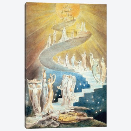 Jacob's Ladder Canvas Print #BMN7237} by William Blake Canvas Artwork