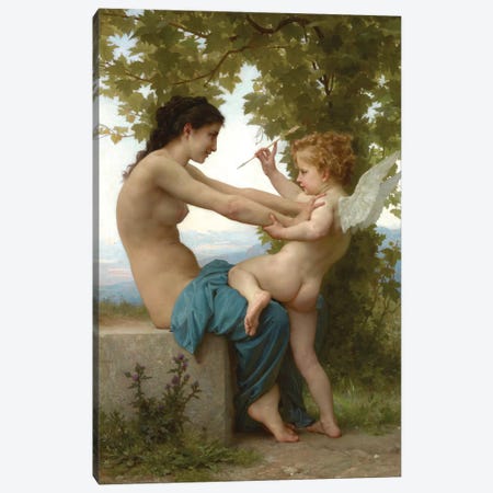 A Young Girl Defending Herself Against Eros, c.1880 Canvas Print #BMN7243} by William-Adolphe Bouguereau Canvas Artwork