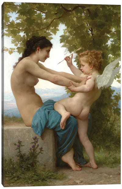 A Young Girl Defending Herself Against Eros, c.1880 Canvas Art Print - Mythological Figures