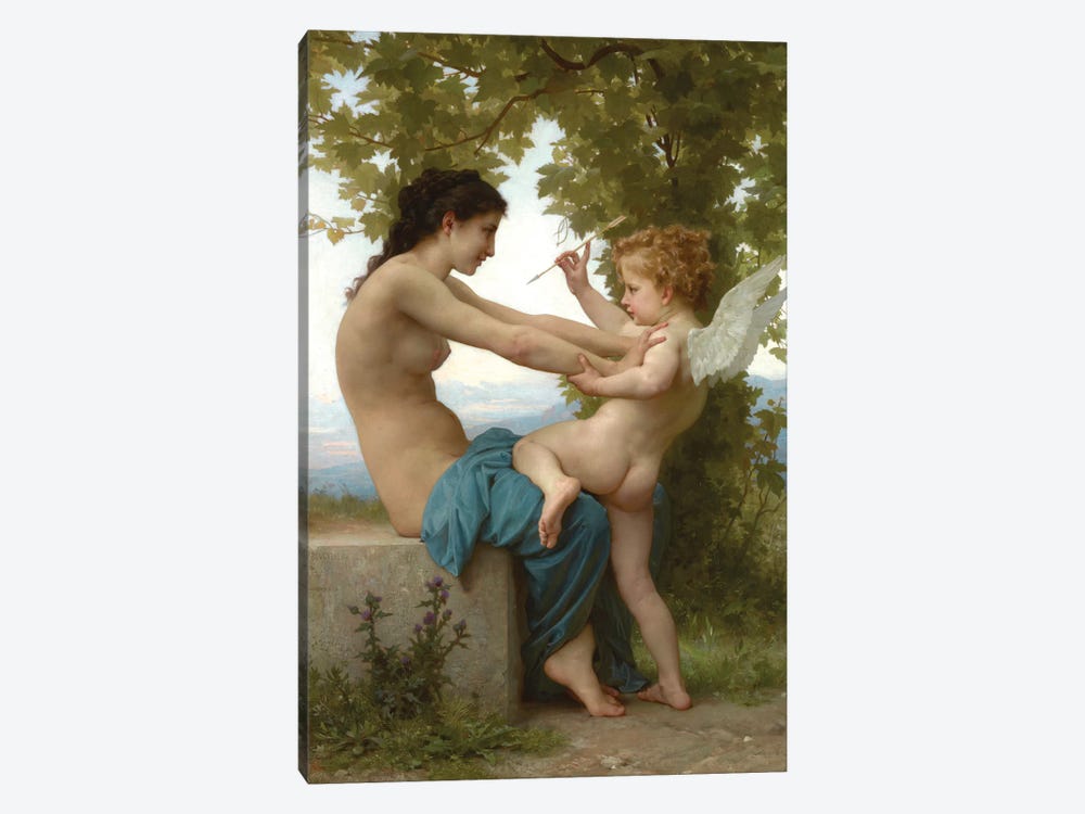 A Young Girl Defending Herself Against Eros, c.1880 by William-Adolphe Bouguereau 1-piece Canvas Print