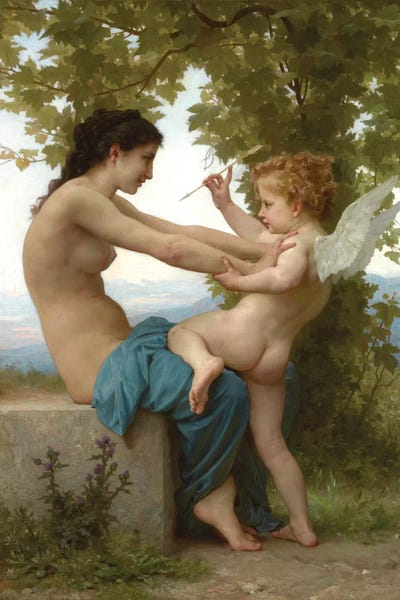 Neoclassicism: A Young Girl Defending Herself Against Eros, c.1880 by William-Adolphe Bouguereau