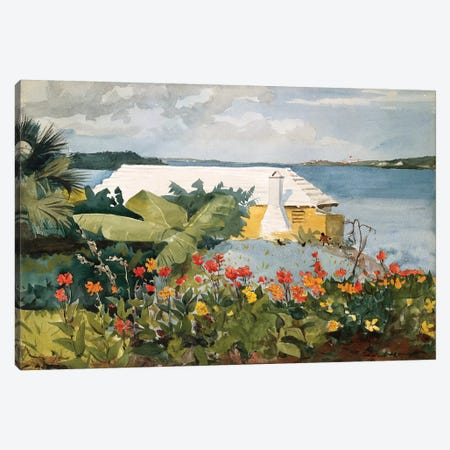 Flower Garden And Bungalow, Bermuda, 1889 Canvas Print #BMN7247} by Winslow Homer Art Print