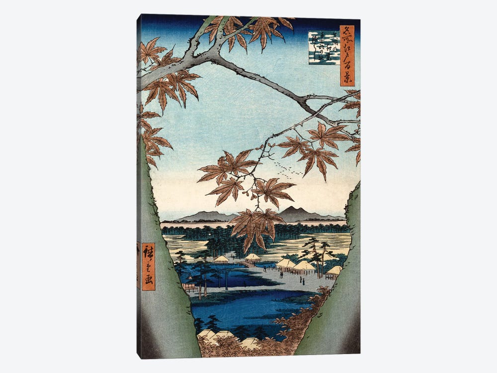 Maple Leaves, The Tekona Shrine And The Bridge At Mama (Private Collection) by Utagawa Hiroshige 1-piece Canvas Art