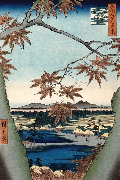 Ukiyo-e: Maple Leaves, The Tekona Shrine And The Bridge At Mama (Private Collection) by Utagawa Hiroshige
