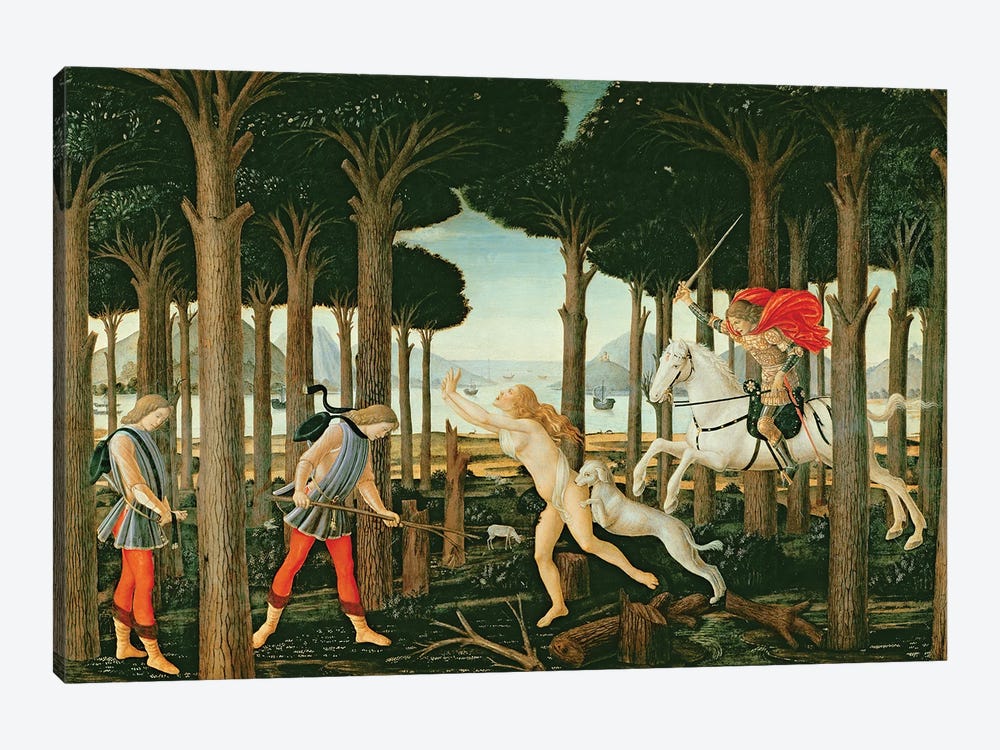 Nastagio's Vision of the Ghostly Pursuit in the Forest: Scene I of The Story of Nastagio degli Onesti, c.1483  1-piece Canvas Art