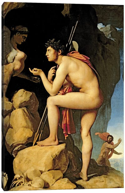 Oedipus And The Sphinx, 1808 Canvas Art Print - Mythological Figures