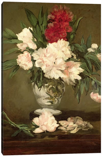 Vase of Peonies on a Small Pedestal, 1864  Canvas Art Print - Peony Art
