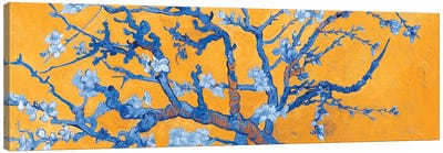 Almond Blossom On Orange Canvas Art Print - Traditional Living Room Art