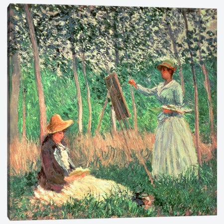 In the Woods at Giverny: Blanche Hoschede at her easel with Suzanne Hoschede reading, 1887  Canvas Print #BMN730} by Claude Monet Canvas Art