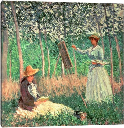In the Woods at Giverny: Blanche Hoschede at her easel with Suzanne Hoschede reading, 1887  Canvas Art Print - Normandy