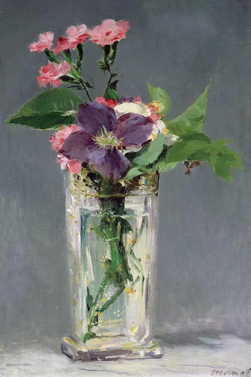 Pinks and Clematis in a Crystal Vase, c.1882 