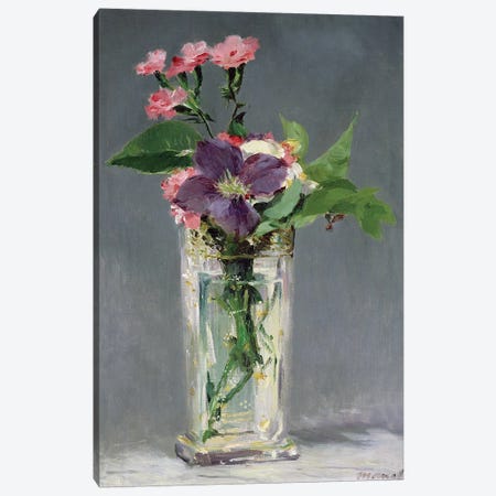 Pinks and Clematis in a Crystal Vase, c.1882  Canvas Print #BMN731} by Edouard Manet Canvas Art
