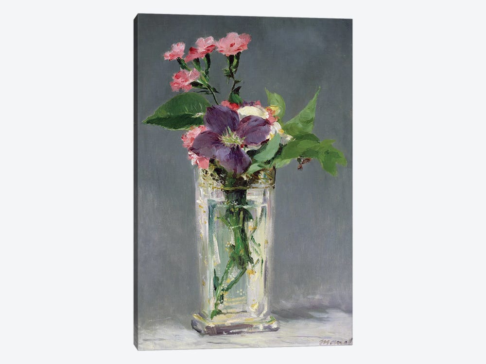 Pinks and Clematis in a Crystal Vase, c.1882  by Edouard Manet 1-piece Canvas Artwork
