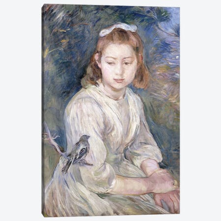 Little Girl With A Bird, 1891 Canvas Print #BMN7339} by Berthe Morisot Canvas Wall Art